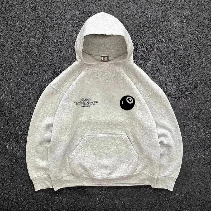 Retro 8-ball pattern hooded mens streetwearoversized pullover casual and fashionable sportswear daily wear and hip-hop style 251212