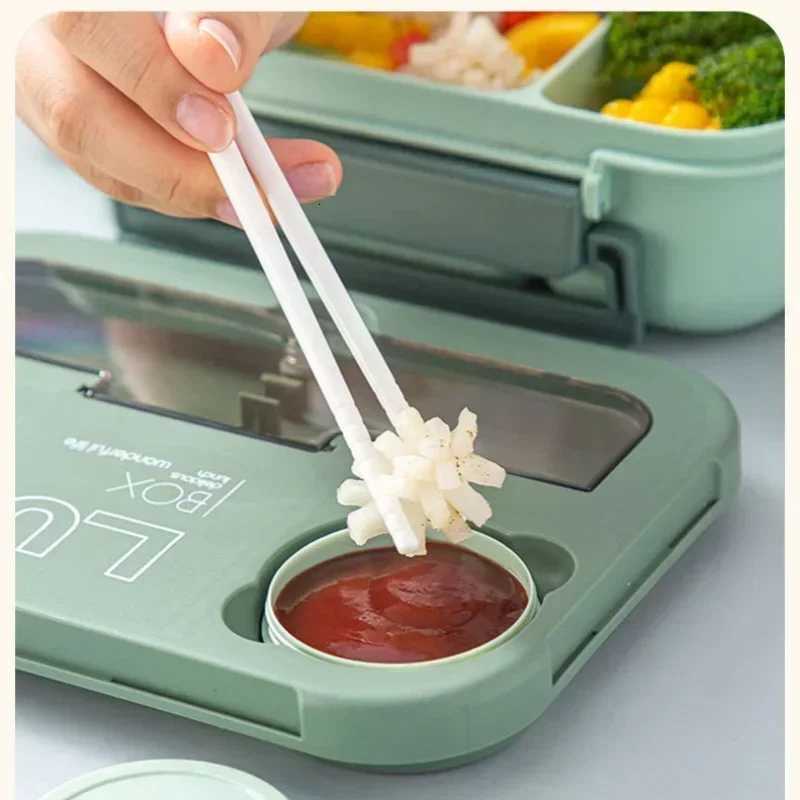 1300ML Portable Lunch Box with Sauce Box Fork and Spoon Microwave Food Cpartment Storage Container Kids Student Bento Box H251213