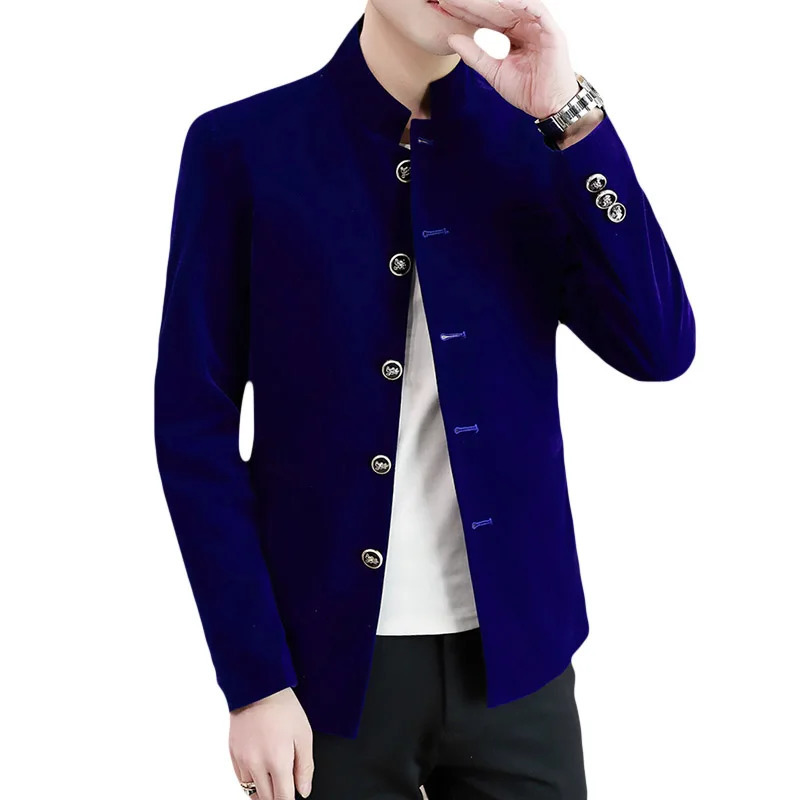 Mens Light Golden Velvet Coat Youth Fashion Trend Solid Color Stand Collar MAO Suit Handsome Boutique Item 251211