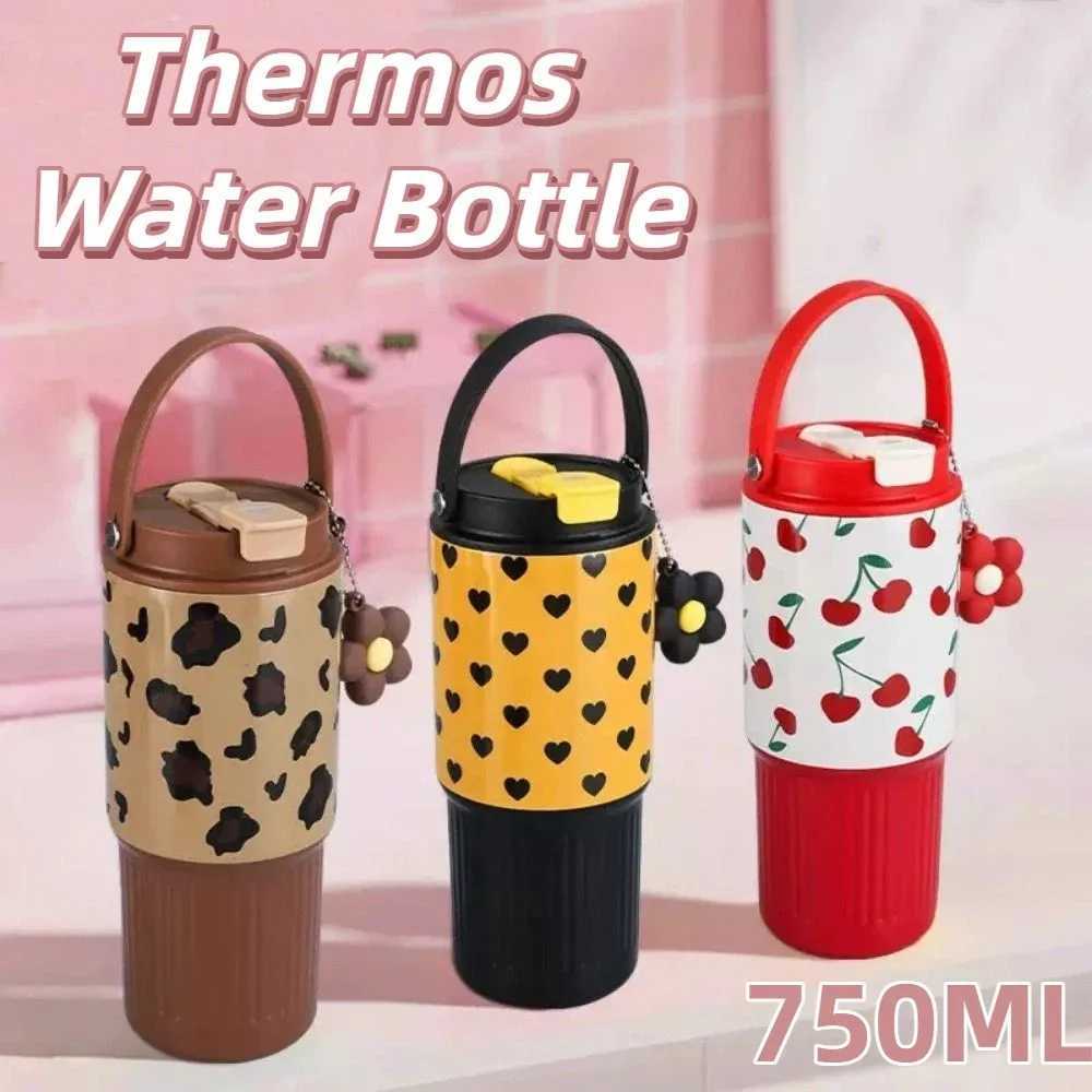 Creative Thermal Water Bottle Portable Large Capacity Coffee Tumbler with Handle Leak-proof Double Wall Drinking Straw Cup H251215