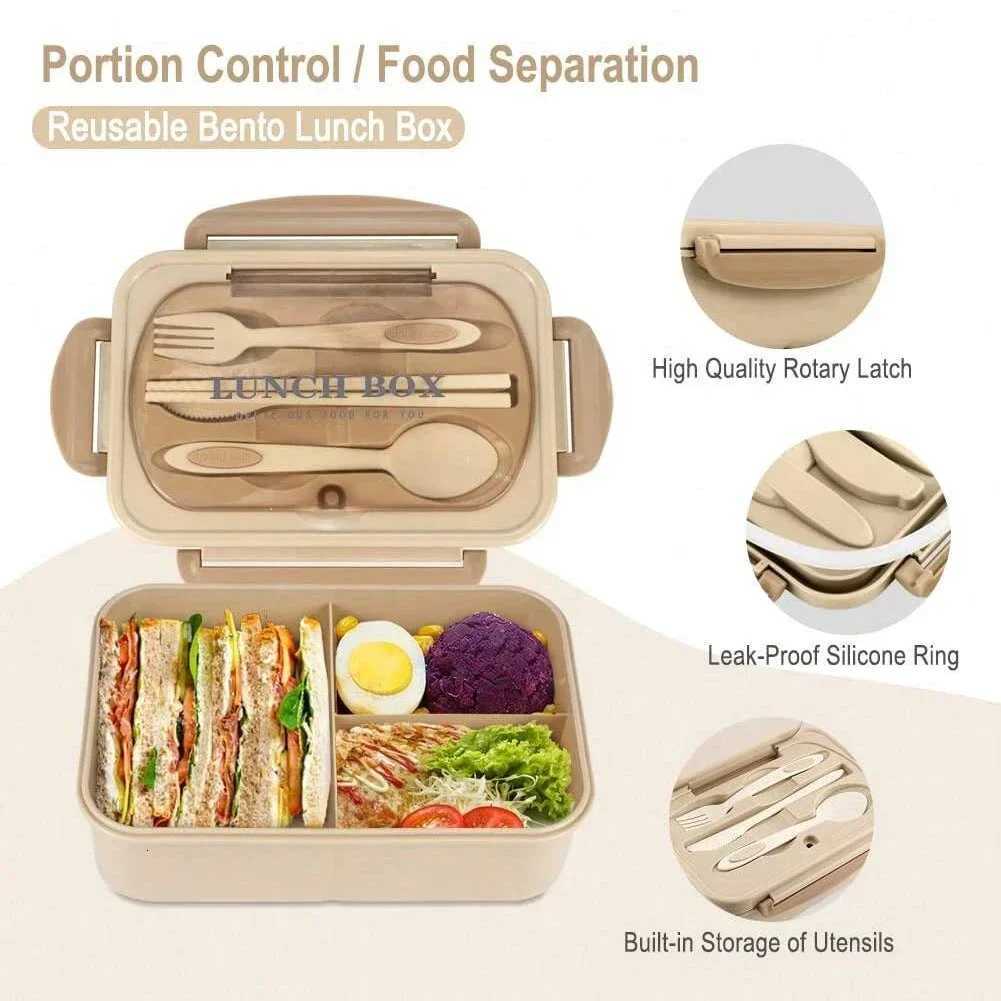 Cpartment Lunch Box Portable Kids Students Off Bento Box With Fork and Spoon Microwave Food Storage Container for Picnic H251213