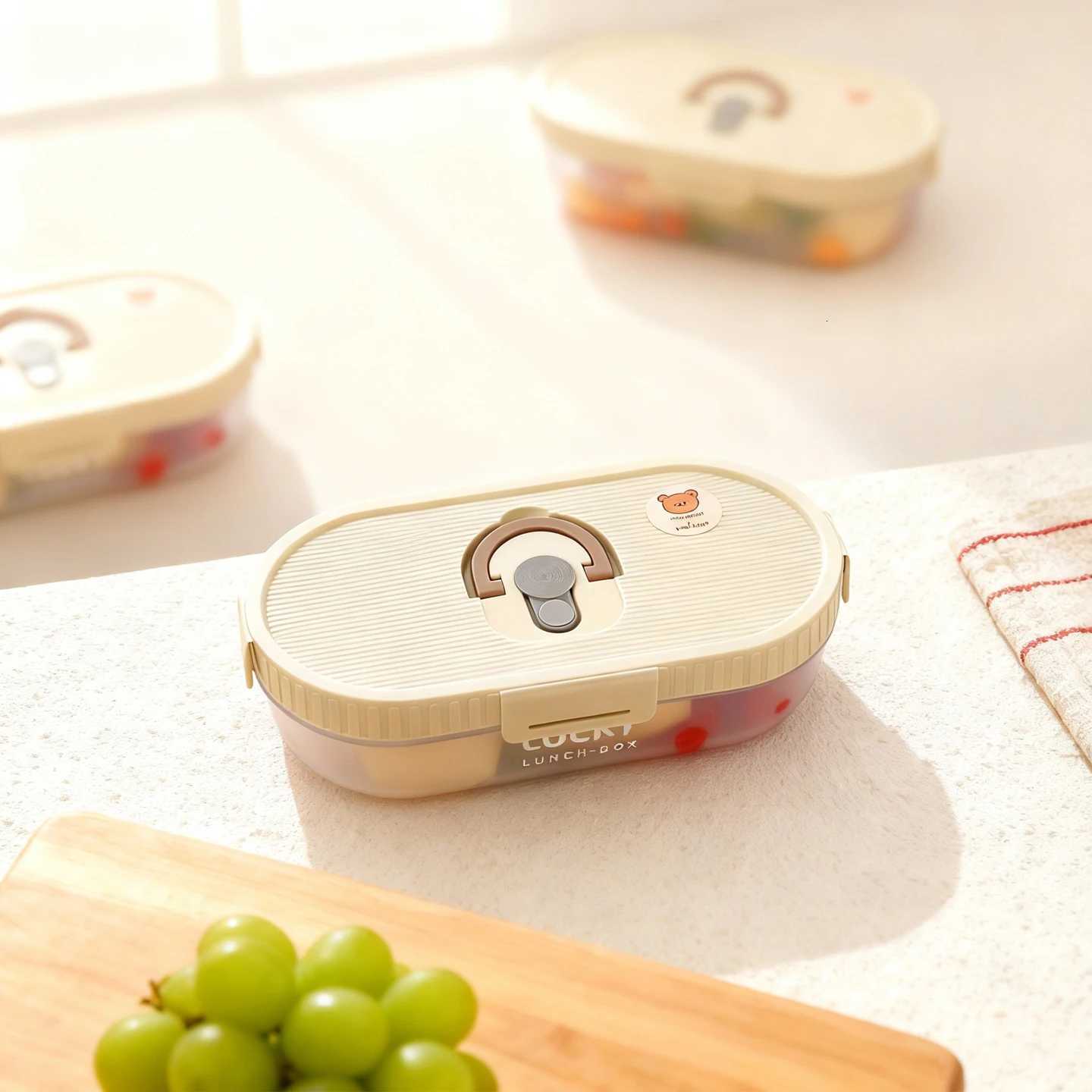 WORTHBUY Oval Plastic Bento Lunch Box With Handle Microwave Heatable Leak-proof Large Capacity Food Container For Kids Students H251213