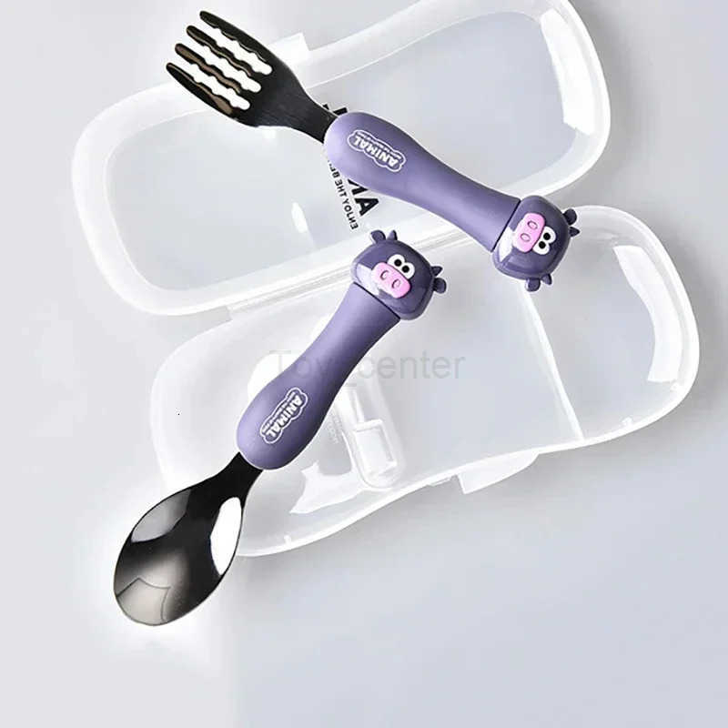 Disney Cartoon Animal Kids Spoon and Fork Set Dessert Spoon for Children Fork Baby Tableware Gadgets Childrens Cutlery Kids Favours H251215