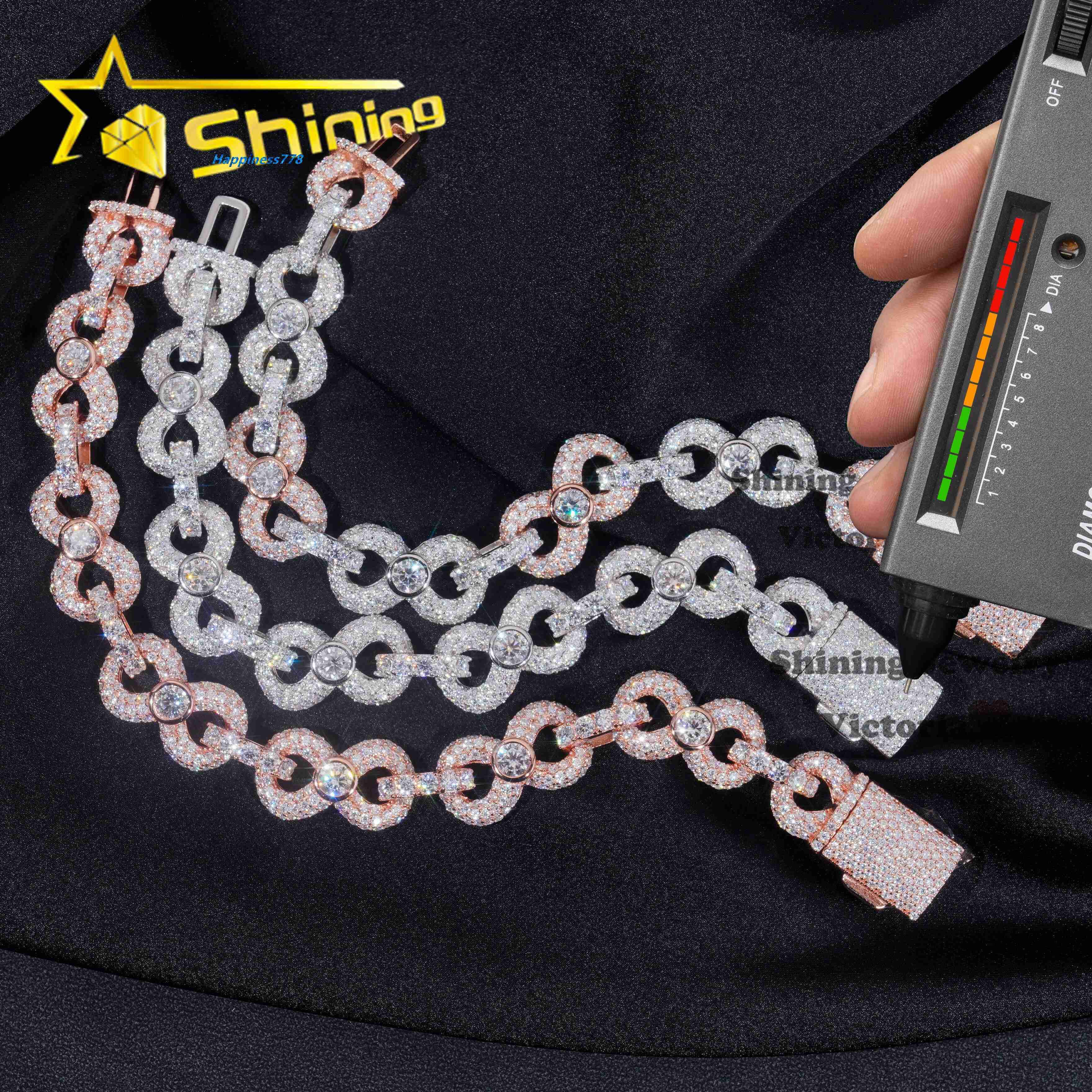 New Customized 13MM Moissanite Diamond Hip Hop Bracelet 925 Sterling Silver Moissanite Infinity Link Men Women Cuban Bracelet