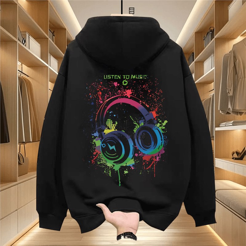 2025 Chinese Trend Men's Fleece-Lined Loose Hooded American Style Hoodie