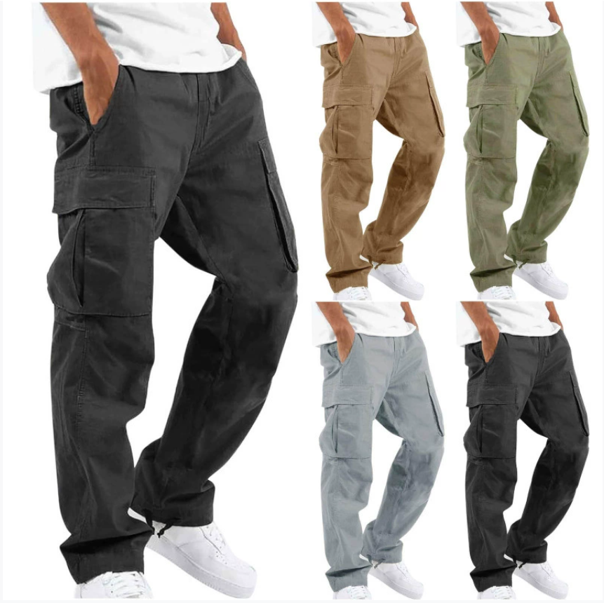 Mem Multi-Pockets Spring Summer Cargo Pants Men Streetwear Zipper Leg Skinny Work Joggers Cotton Casual Trousers Pockets Casual Trousers Vintage Streetwear