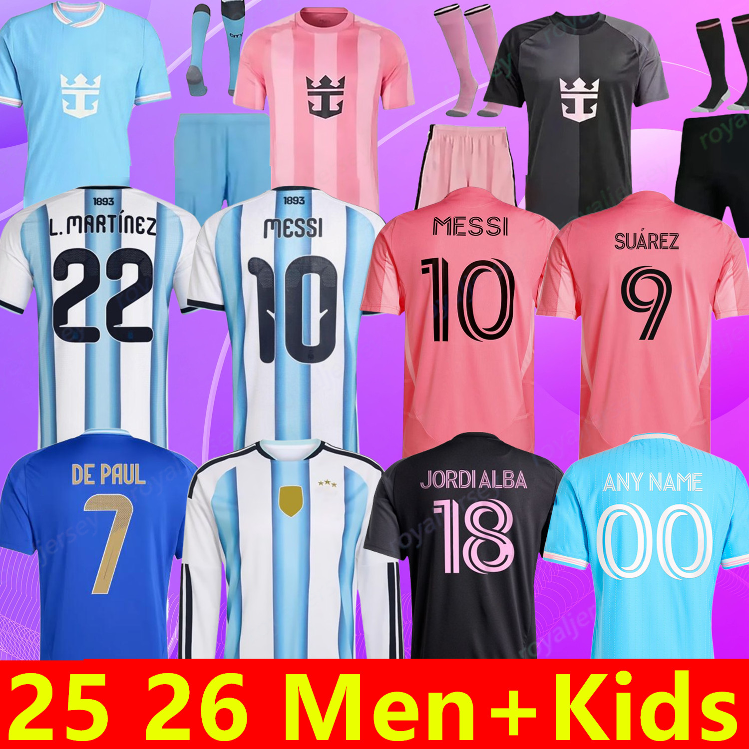 25 26 ArgentinaS soccer Jerseys MESSIS GARNACHO DE PAUL National Team MARTINEZ KUN AGUERO Maradona Football Shirts 2025 2026 Miamis Martinez FC Women men kids Kit