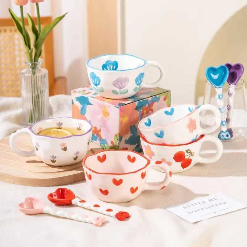 Ceramic g with Rabbit Handle Spoon Hand-shaped Irregar Coffee Milk Tea Cup Breakfast Oatmeal Cup Drinkware Kitchen Cup H251215