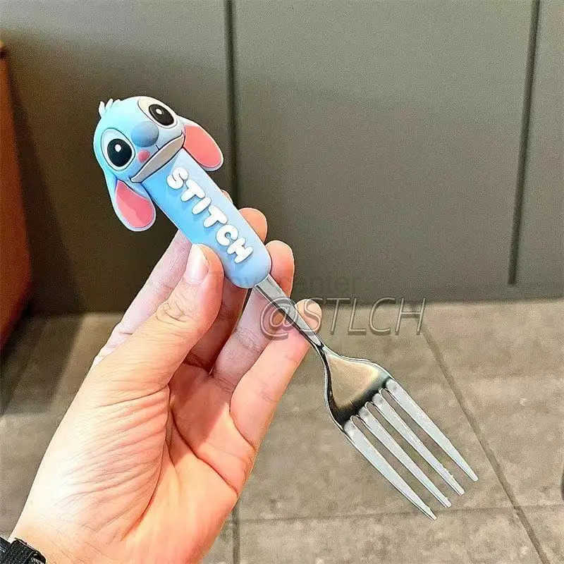 Disney New Hot Stitch Spoon Fork Student High-value Chopsticks Anime Cute Dormitory Home Portable Set Tableware Three-piece Gift H251215