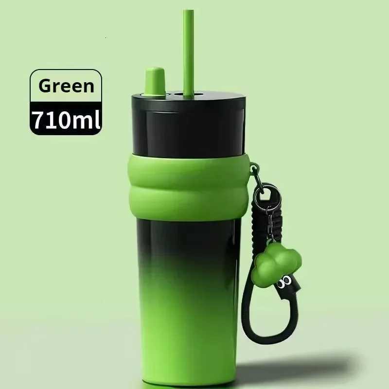 Stainless Steel Thermos Cup Large Capacity Car Coffee Cup Tea Water Bottle Vacuum Flask Portable Cups Cute Straw cup H251215
