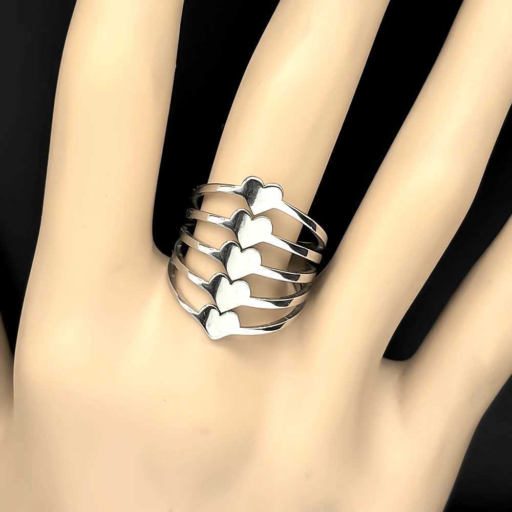 Hiphop Luxury Heart Open Ring For Women Men StainlESS Steel Silver Color Party Fashion Adjustable Finger Jewelry AccESSory M251215