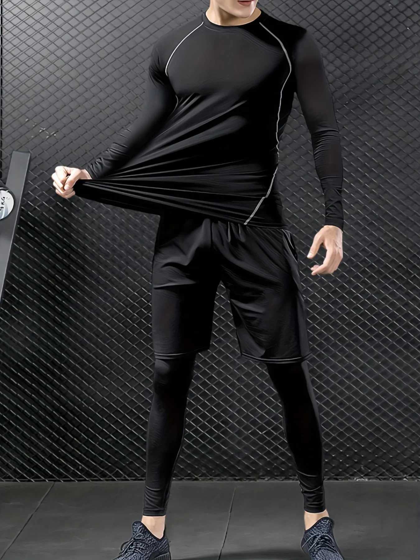 Autumn and winter high neck fitness long sleeve men sports running warm tight jacket quick dry elastic compression T-shirt G251215