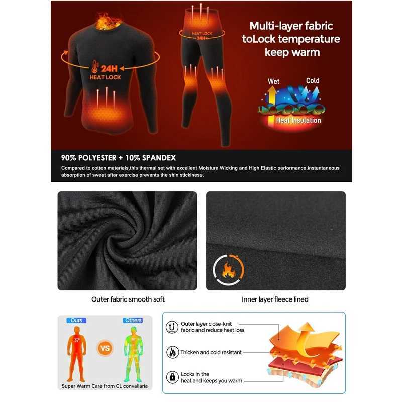 Thermal Underwear for Men Long Johns With Fleece Lined Set Cold Weather Winter Top Bottom G251215