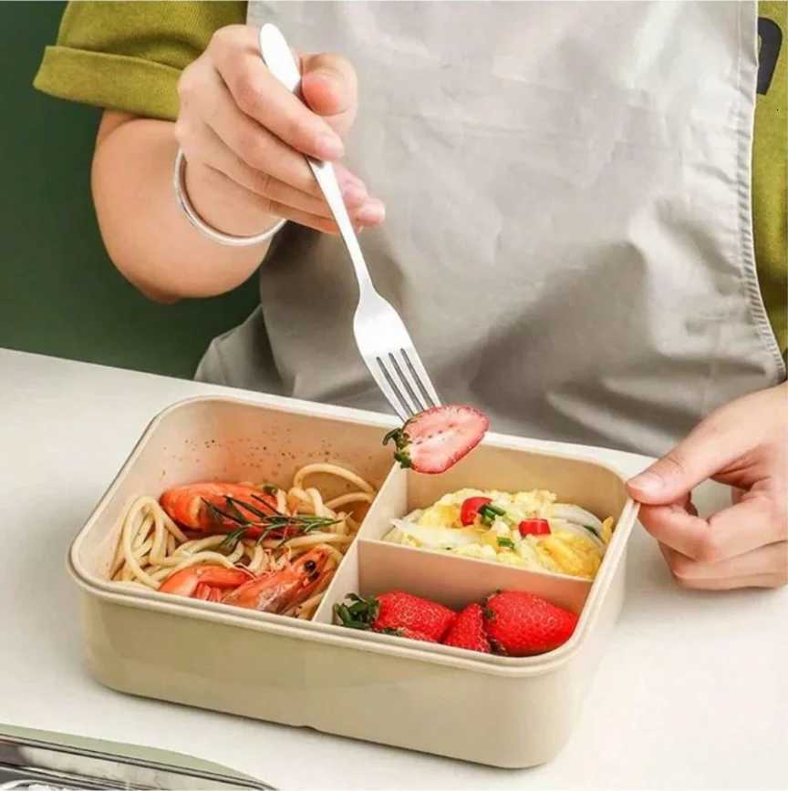 Set bento box for adts 3 cpartments can be placed in microwave and dishwasher with knife fork spoon and chopsticks H251213