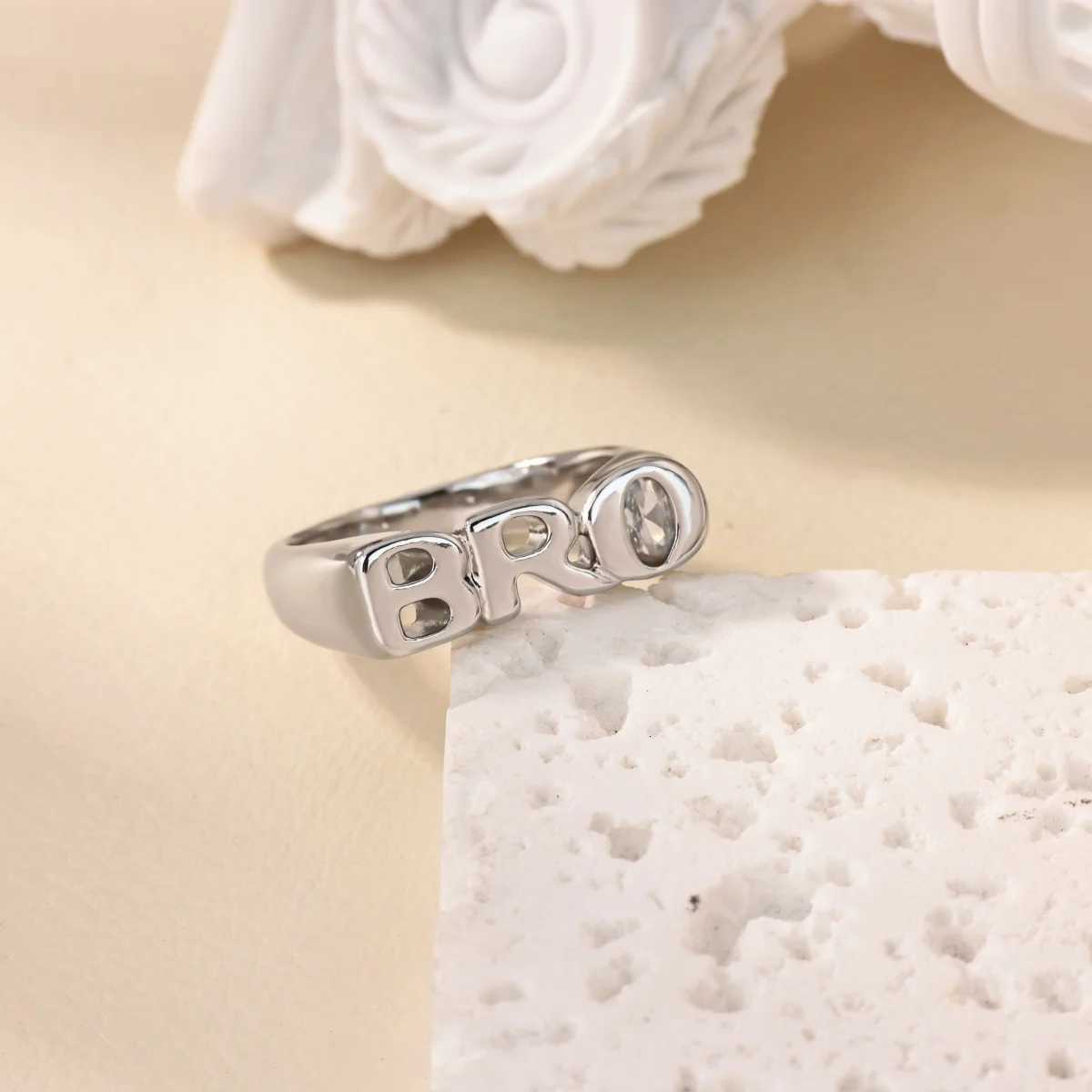BRO Letter Rings for Women Men Waterproof Stainless Steel Ring Unisex Statement Hip-hop Punk Rock Jewelry Daily Accessory 2025 M251215