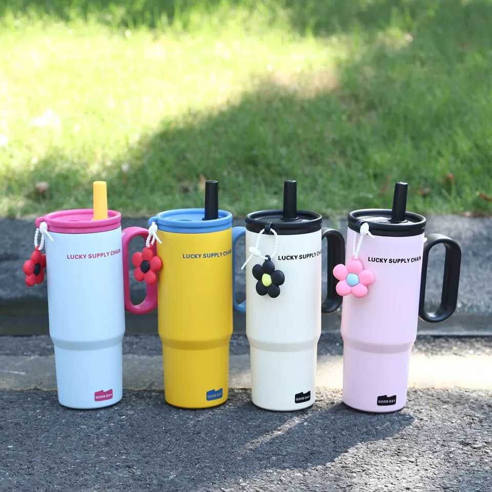Cute Tumbler With Straw Handle Filter 750ml Large Thermos Bottle Stainless Steel Vacuum Water Bottle For Woman Office Travel Gym H251215