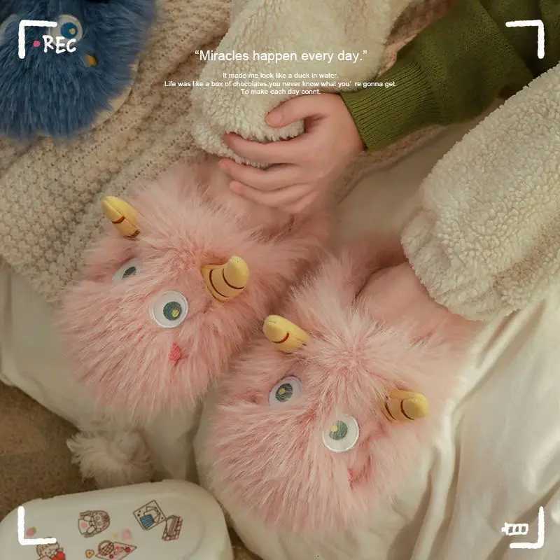 Cartoon Monster Slippers for Wen Men Winter Warm Fluffy Slippers Wens PVC Anti-slip He Slippers Funny Shoes Boots Y251215
