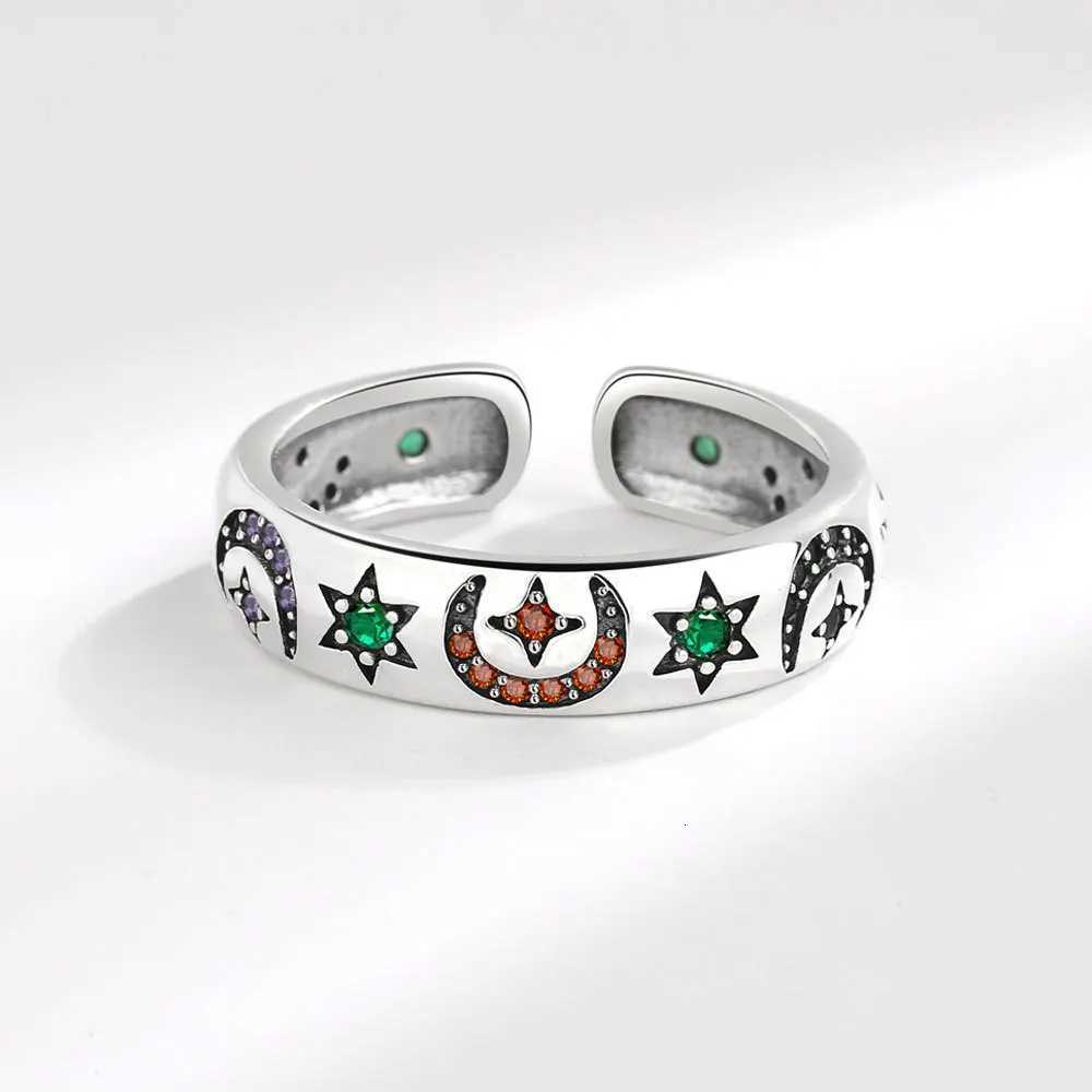 Buyee 925 Sterling Silver Female Ring Finger Moon Star Crtystal Open Ring for Women Fashion Party Fine Jewelry Circle Gift M251215
