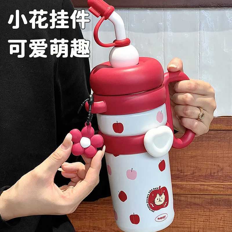 Straw Insulation Cup Large Capacity Water Cup Female Students Cute Portable Handle Water Bottle Jumbo Cup H251215