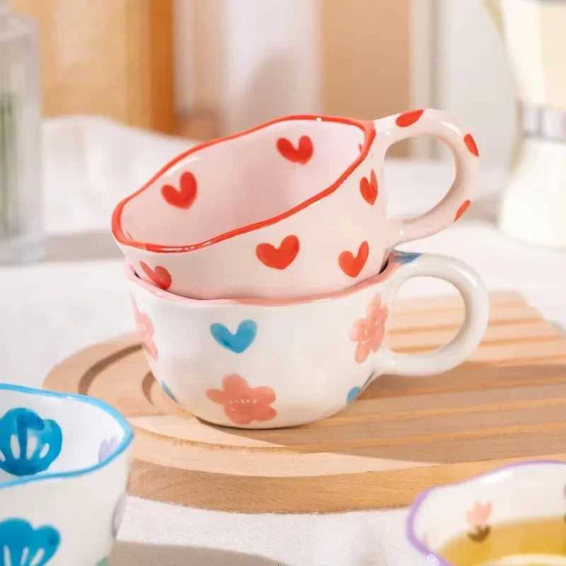 Ceramic g with Rabbit Handle Spoon Hand-shaped Irregar Coffee Milk Tea Cup Breakfast Oatmeal Cup Drinkware Kitchen Cup H251215