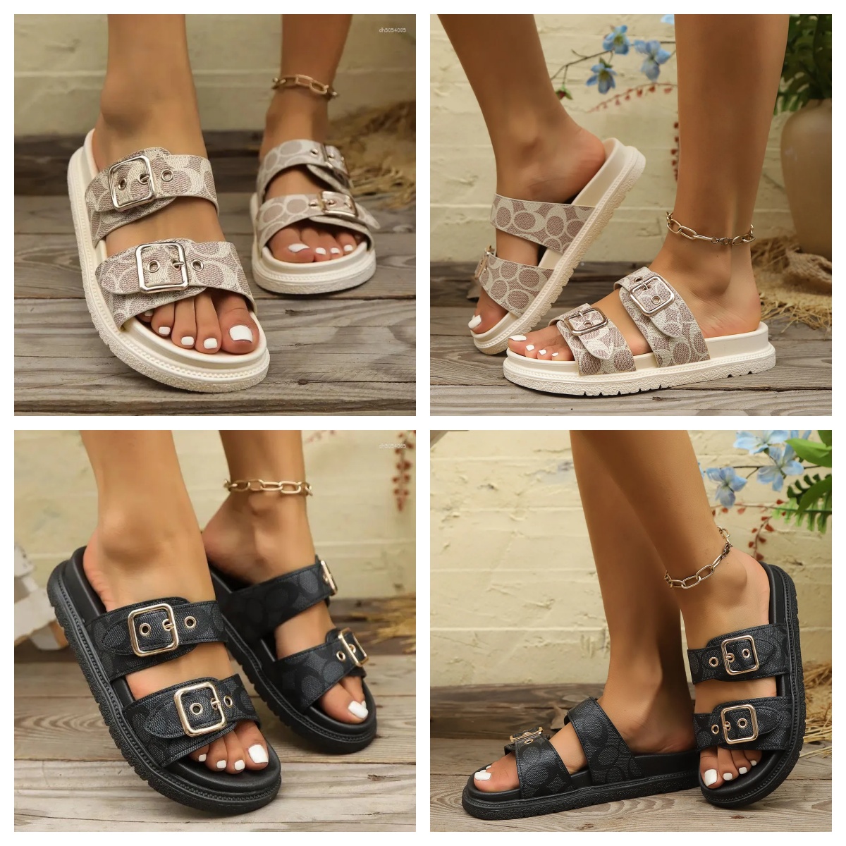 Designer Women's Sandals Fashion Thick-soled Metal Buckle Slippers Shoes Slide Home Soft-soled EVA Summer Non-slip Beach Flip-flops
