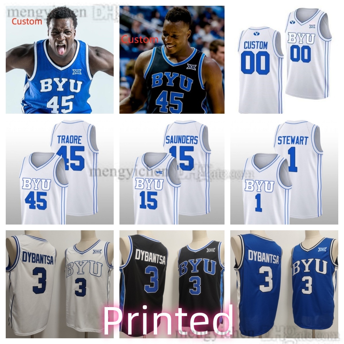 Men's BYU Cougars College Basketball Jerseys 3 AJ Dybantsa 15 Richie Saunders 1 Robert Wright III 30 Kennard Davis Jr. 13 Keba Keita 25 Dawson Baker 7 Khadim Mboup Printed