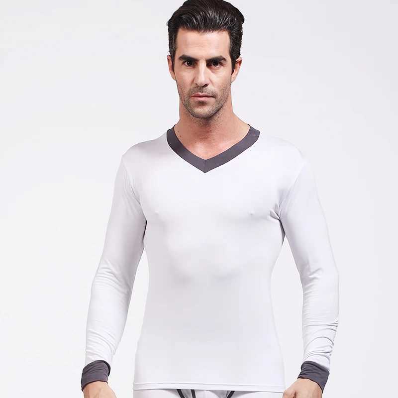Mens Slim-Fit V-Neck Thin Autumn Shirt Single Piece Base Layer Youth Warm Long-Sleeve Top G251215