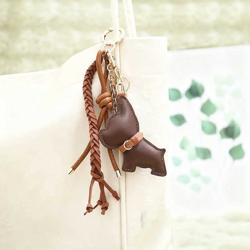 Leather Puppy Dog Keychain For Women Ornament Creative Rope Pendant Braided Rope Keyring Trendy Car Key Gift M251215