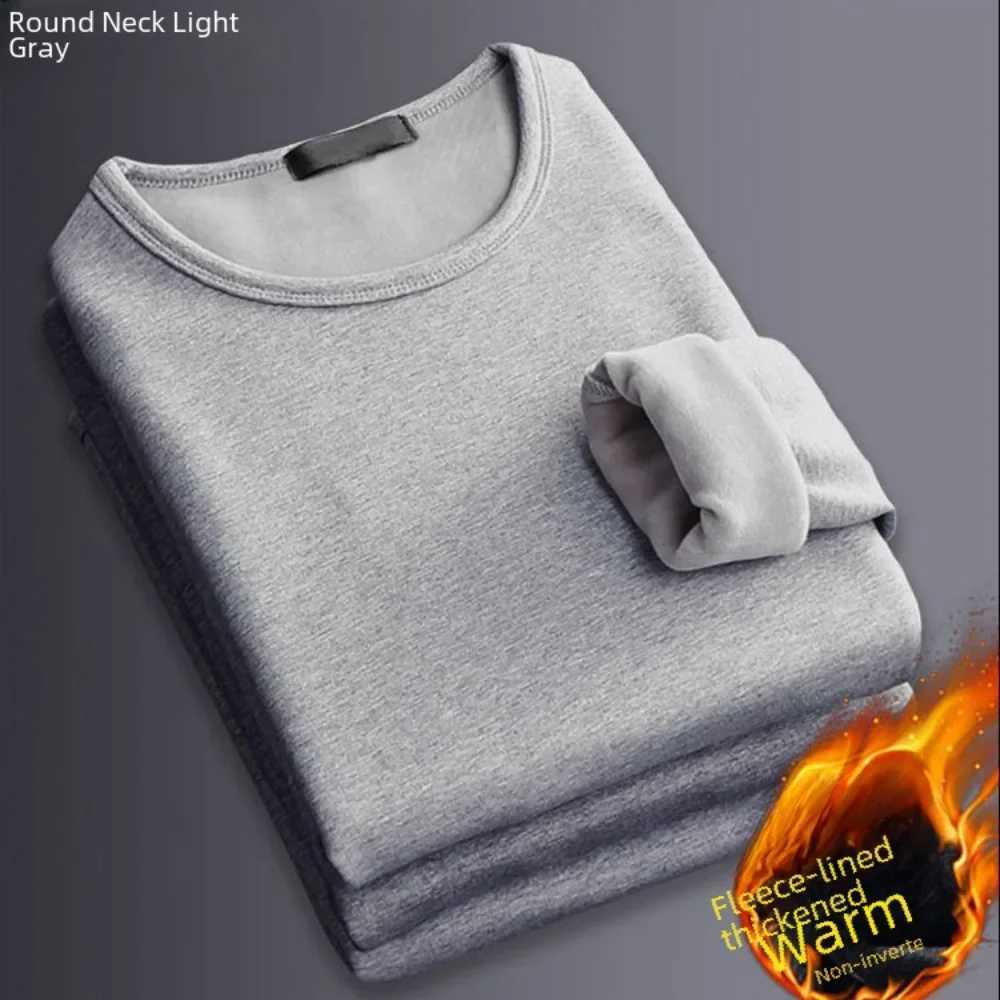 Mens Winter Thermal Underwear Tops Fleece-lined Thickened Warm Sweatshirt Solid Color O-neck V-neck Base Shirt Large Size 5XL G251215