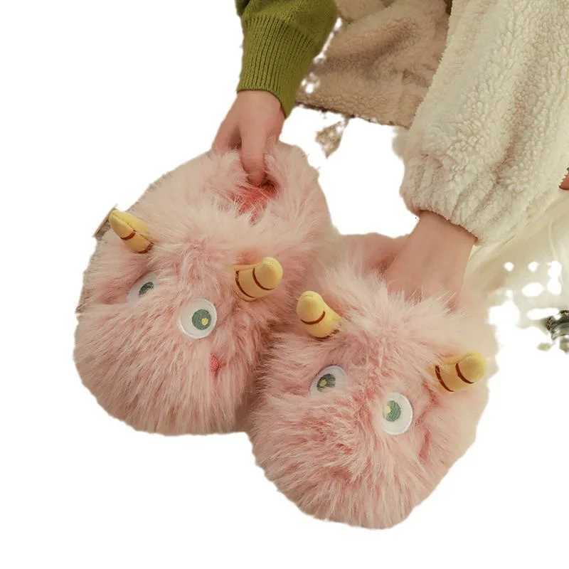 Cartoon Monster Slippers for Wen Men Winter Warm Fluffy Slippers Wens PVC Anti-slip He Slippers Funny Shoes Boots Y251215