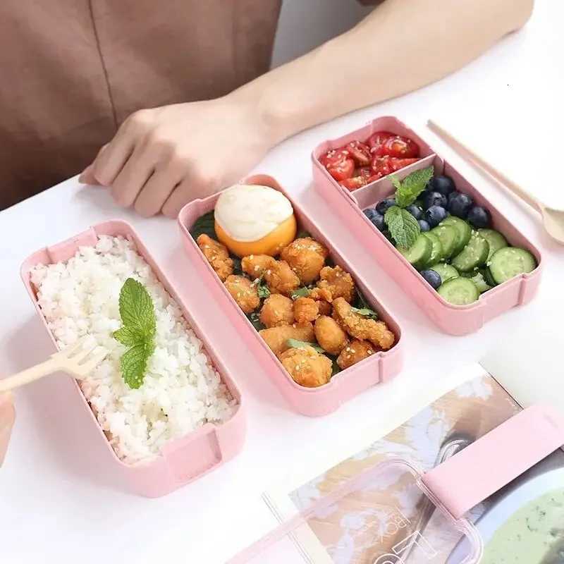 Kitchenl Microwave Lunch Box Wheat Straw Dinnerware Food Storage Container Children Kids School Off Portable Bento Box H251213