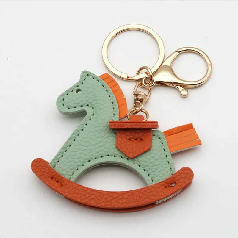Women luxury Charms Bag Pendant PU Leather KeyChain Cartoon Pony Rocking Horses Keyring Animal Ornament Accessories Decoration Gift M251215