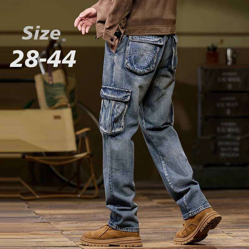 2025 Men's new elastic American retro multi -pocket Workers for denim men's pants loose large size three -color C251215