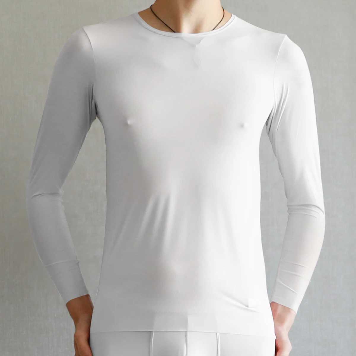 Men Thermal Underwear Tops Silk Quick Drying Underwear Long Sleeve T-shirts Undershirts Breathable Slip Sleepwear G251215