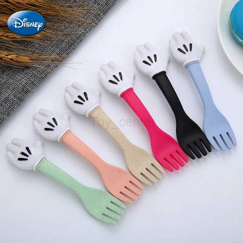 Disney Mickey Mouse Wheat Straw Fork Spoon Tableware Kids Cartoon Cute Lunch Dinnerware Set Fruit Fork Dessert Coffee Spoon Kit H251215