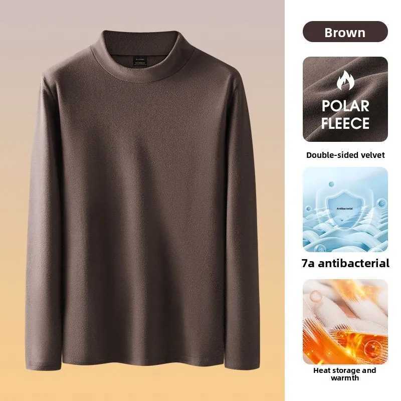 Double-sided Fleece-lined Autumn/winter T-shirt for Men Long-sleeved Half-high-neck Thermal Base Layer Warm Innerwear Top G251215