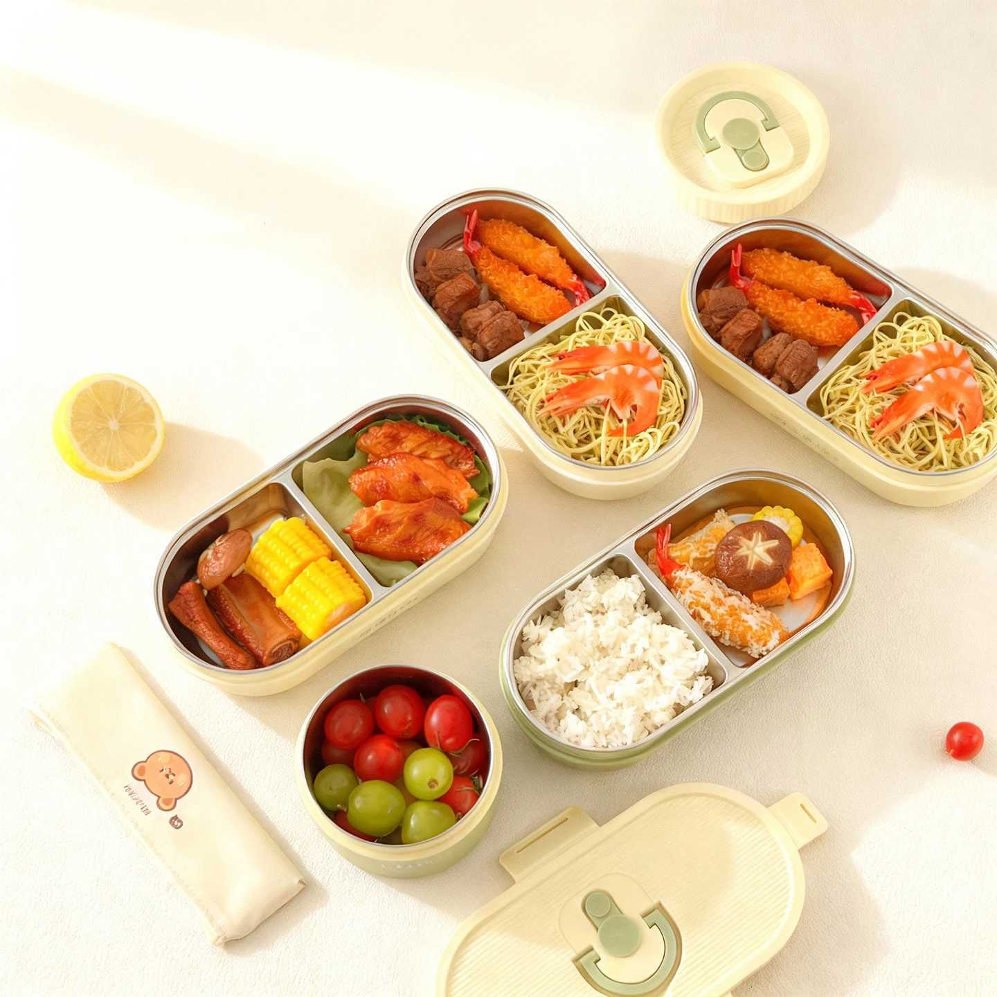 WORTHBUY 304 Stainless Steel Oval Insated Lunch Box For Kids Student Portable Leak Proof Divided Food Container Microwave Safe H251213