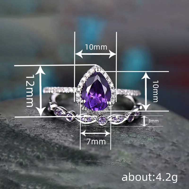 Purple Cubic Zircon Set Rings for Women Wedding Party Temperament Elegant Lady Accessories Fashion Jewelry M251215