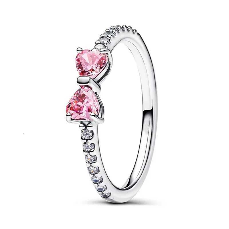 Original 925 Sterling Silver Red Pink Ring Heart Bow Sun Moon Colorful Crystal For Women Valentines Birthday Gift DIY Jewelry M251215