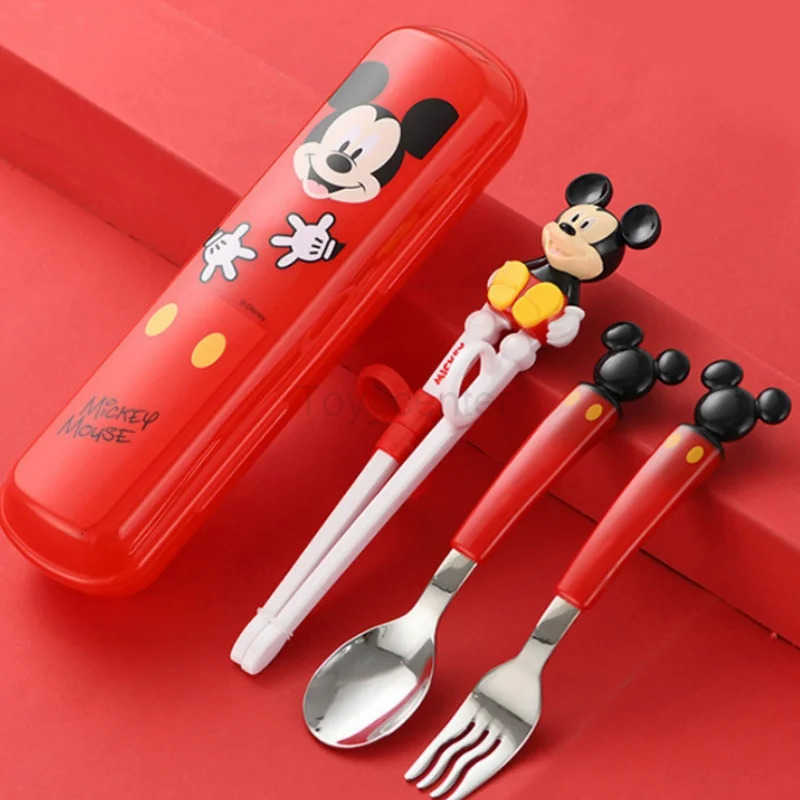 Disney Tableware ChildrenS Chopsticks Baby 3d Practice Chopsticks 304 Stainless Steel Spoon Fork Chopsticks Cutlery Box Gift H251215