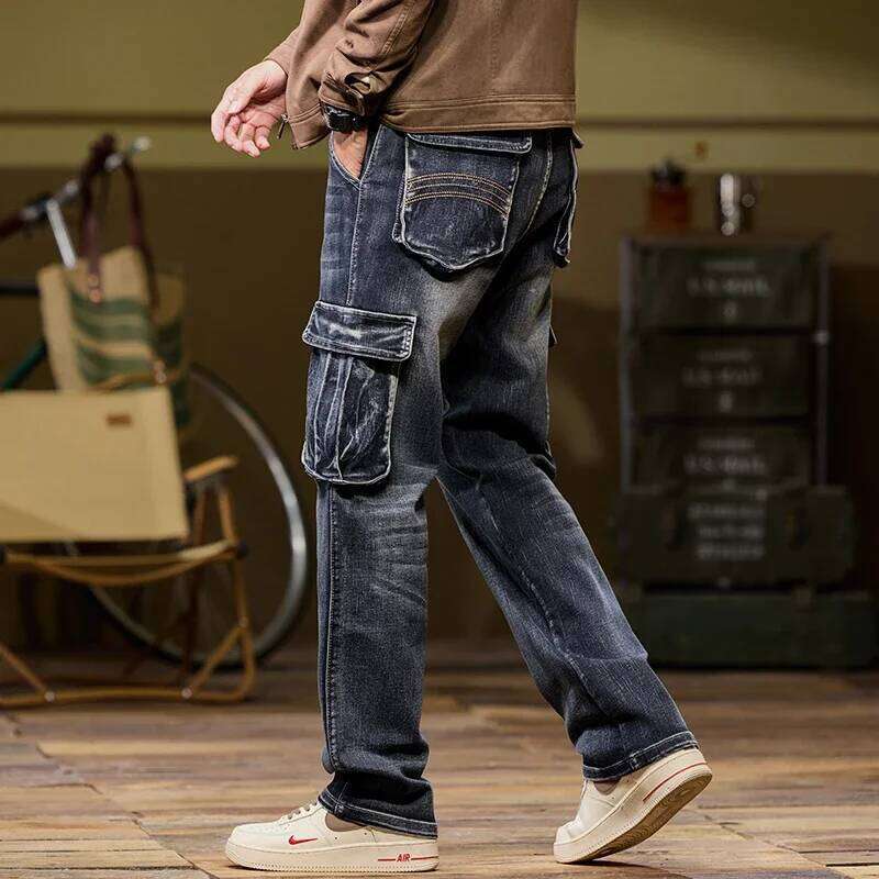 2025 Men's new elastic American retro multi -pocket Workers for denim men's pants loose large size three -color C251215