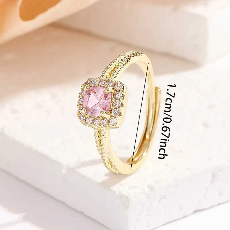 Pink zirconium small sugar ring for women light luxury niche fashion temperament adjustable opening finger M251215