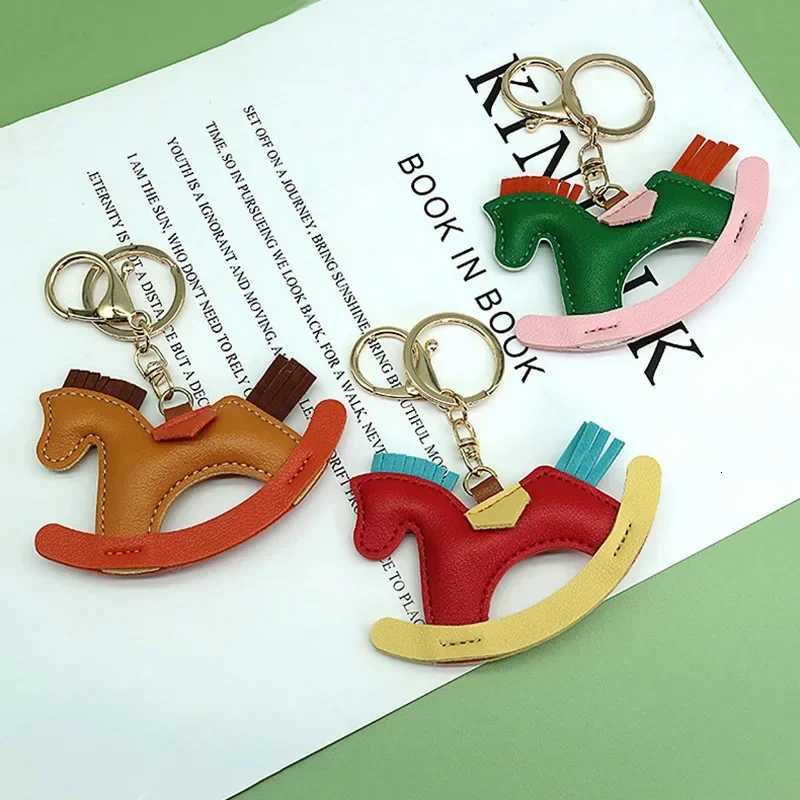 Cartoon Horse Shaped Keychain Leather Sewn Tassel Pony Keyring For Women Backpack Purse Accessories Shower Birthday Gifts M251215