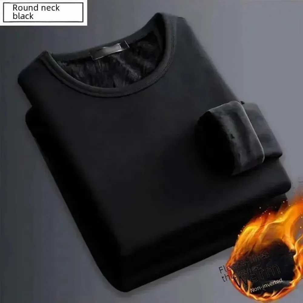 Mens Winter Thermal Underwear Tops Fleece-lined Thickened Warm Sweatshirt Solid Color O-neck V-neck Base Shirt Large Size 5XL G251215