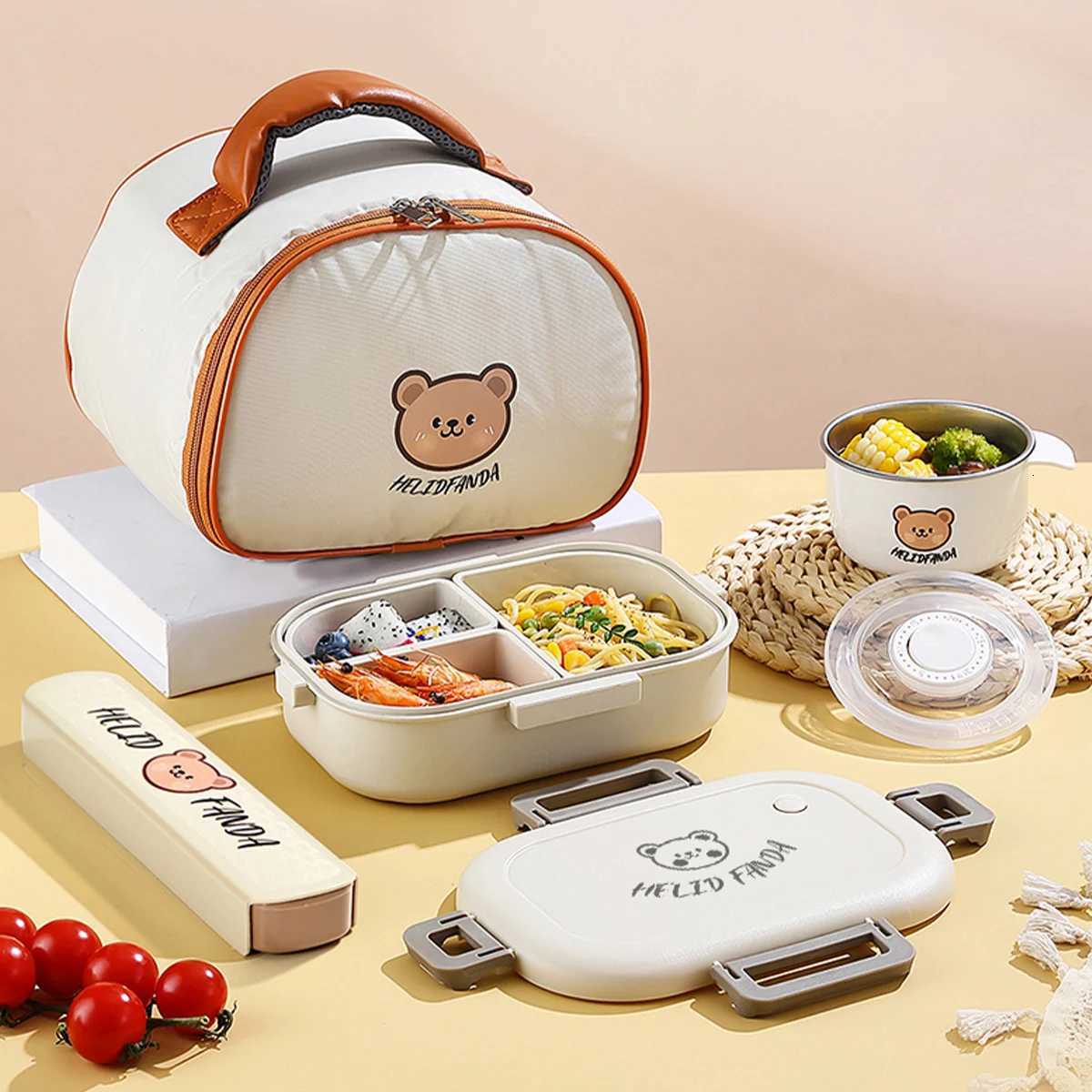 WORTHBUY Plastic Kids Lunch Box With Detachable 3 Grids Portable Cute Leak-proof Food Fruit Salad Food Container Microwave Safe H251213