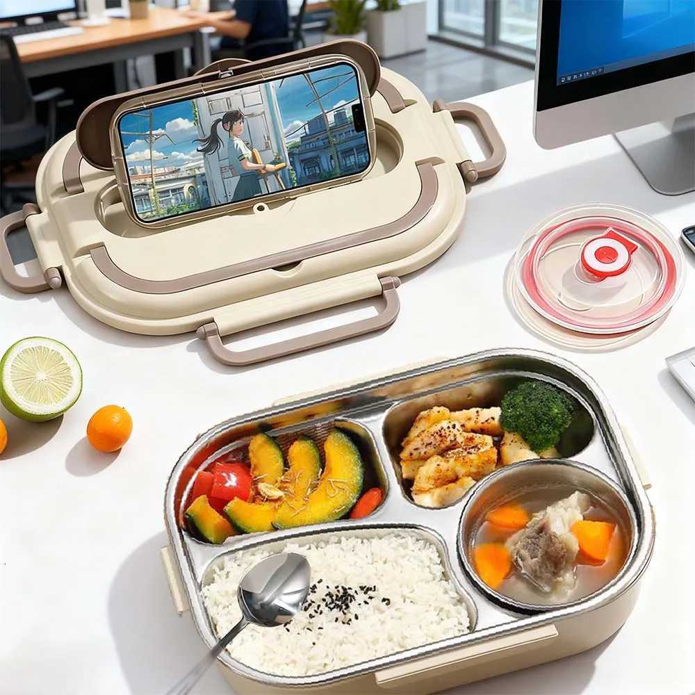 304 stainless steel bento box four cpartment dining box with soup bowl chopsticks and spoon suitable for off workers H251213