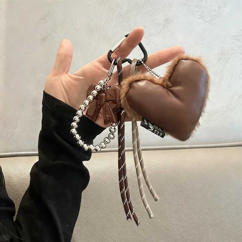 Ins Leather Heart Pearl Bow Keyring Y2K Long Tassel Bowknot Keychain Pendant Bag Charms Hanging Accessories M251215