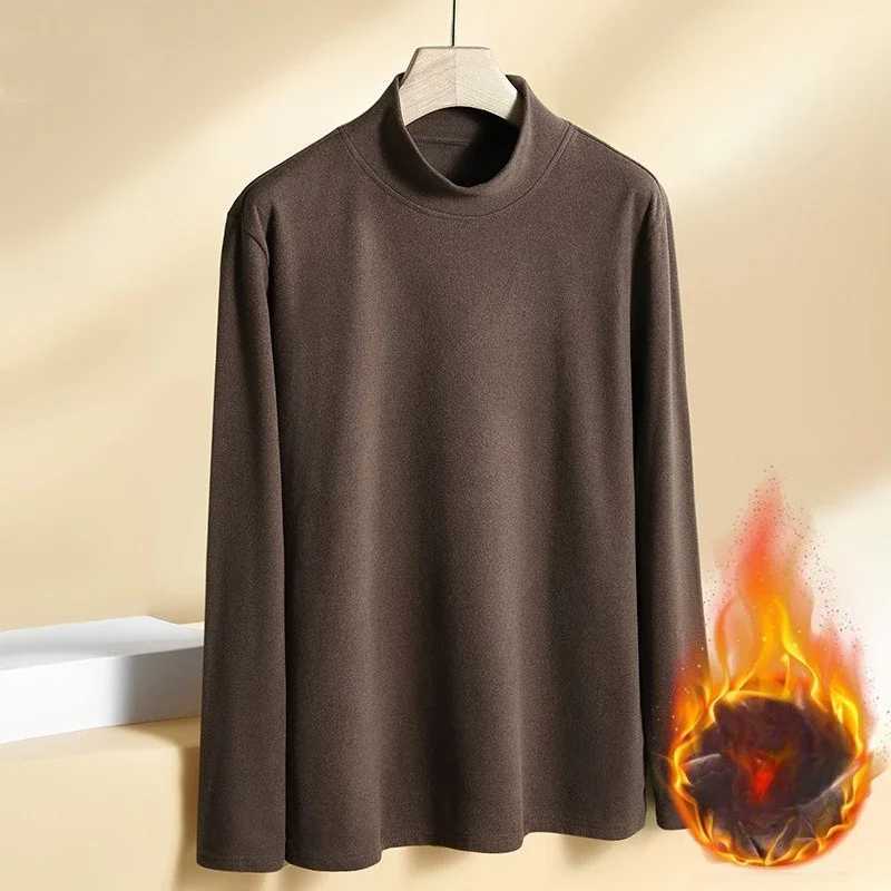 Autumn Winter Mens High Quality Half Turtleneck Velvet Top Long Sleeve Solid Color Shirt Men Clothing Velvet Thermal Underwer G251215