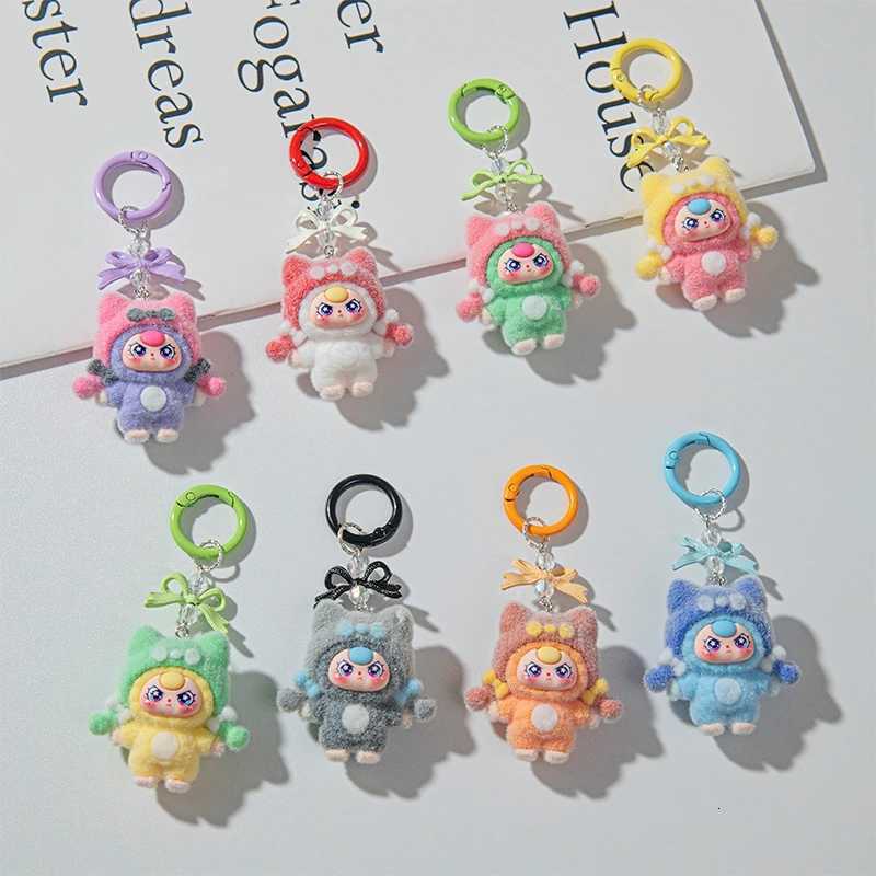 Mini Three Flocking Keychain Trendy Blind Box Figures Key Chain Kawaii Dora Wendy Doll Keyring Bag Charms Christmas Gifts M251215