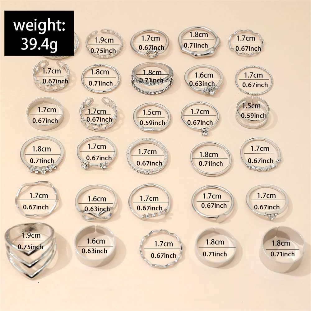 30 Pcs Geometric Infinite Fashionable Rhinestone Multi-joint Metal Rings Set For Birthday Party Christmas Gift For Girls Women M251215